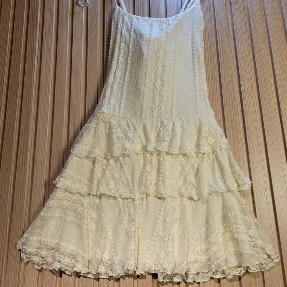 Thirty Thirty LA Cream Lace Tiered Mini Dress Western Turquoise Concho Belt NEW